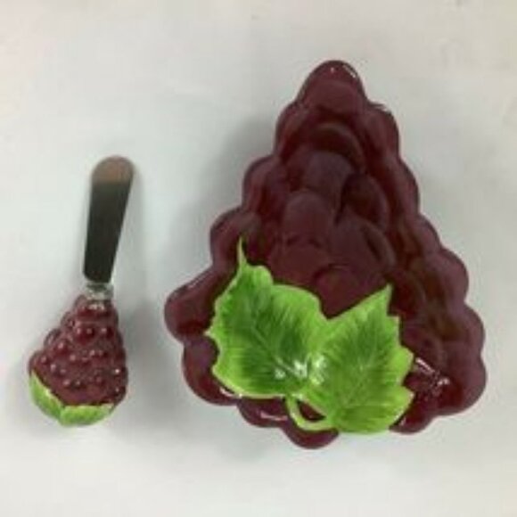 D.E.I. Dennis East International LlC. Purple Green Grape Cluster Dish/Knife NWOT - Picture 7 of 10